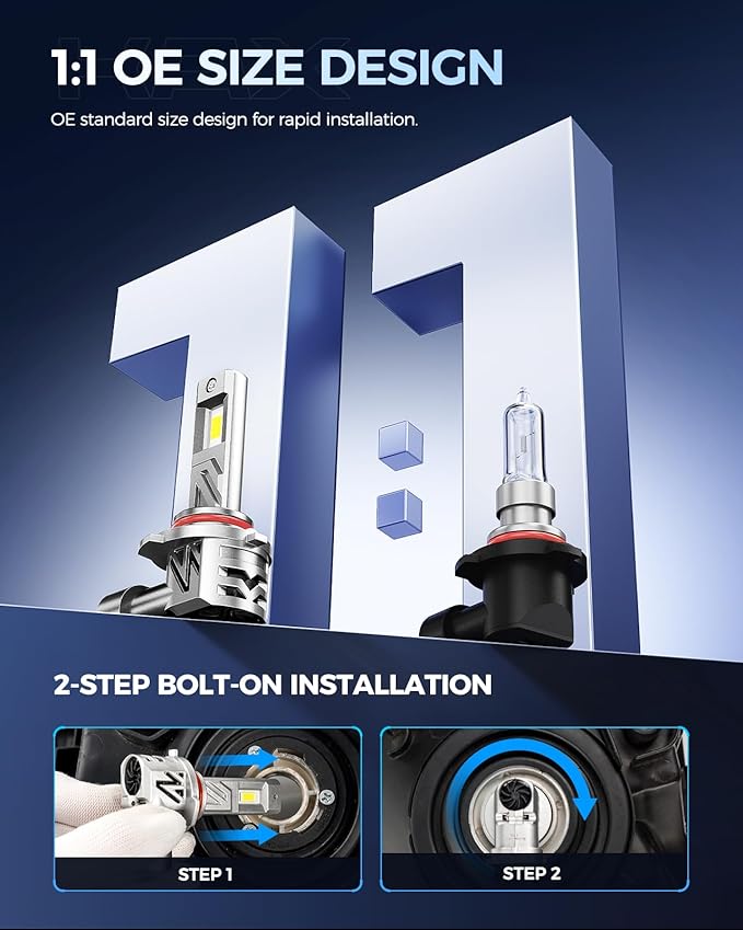 KAX 2025 10X Brightener 9005 Led Bulb for Car Owners, 50000Lm HB3 for Drivers at Night, LED Bulb During Bad Weather, 1:1 Real Size, 100000 Hours Lifespan, 99% Fit Your Vehicles, Plug & Play, 2 Pack