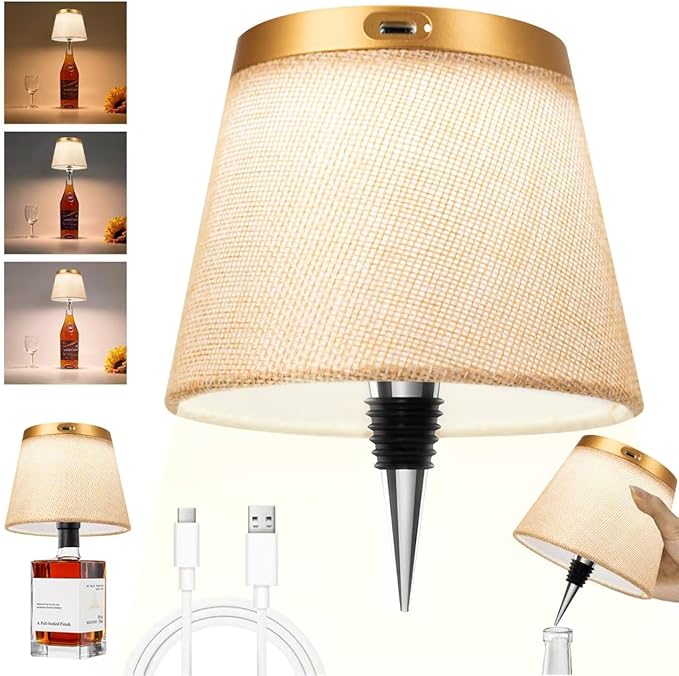 2025 New Bottle Lamp - LED Bottle Lights for Liquor & Wine Bottles, Cordless Lampshade, Whiskey Bottle Top Light, Bottle Stopper Night Light Kit, Rechargeable 3-Tone Touch-Dimmable