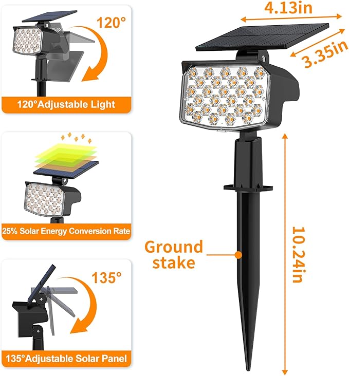 WELALO Solar Spot Lights Outdoor, [6 Pack/3 Modes] Solar Landscape Spotlights, Adjustable Solar Powered Security Lights, IP65 Waterproof Wall Lights for Walkway, Yard, Garden, Driveway (Warm White)