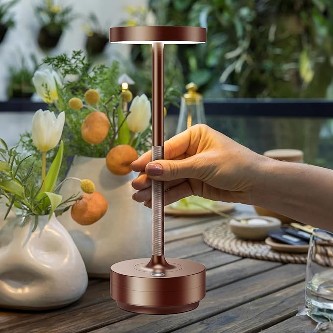 SAKRINGT Rechargeable Cordless Table Lamp - Battery Operated LED Portable Table Light with 3 Color Stepless Dimming, Memory Function - IP54 Waterproof for Outdoor, Restaurant, Patio, Camping