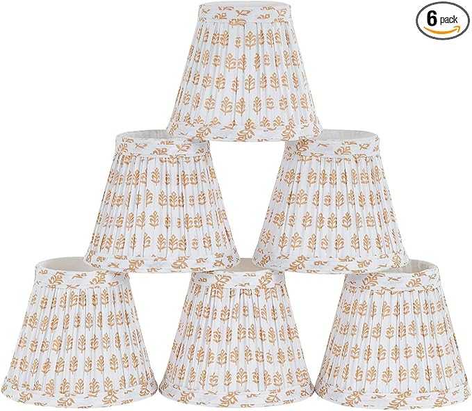 Chandelier Shades Set Of 6,Mini Lamp Shade 3" Top x 5.5" Bottom x 4.7" Slant ,Small Lamp Shades Clip On Bulb,Pleated Chandelier Lamp Shades,Fabric Lampshades That Attach To The Bulb(Brown Floral)
