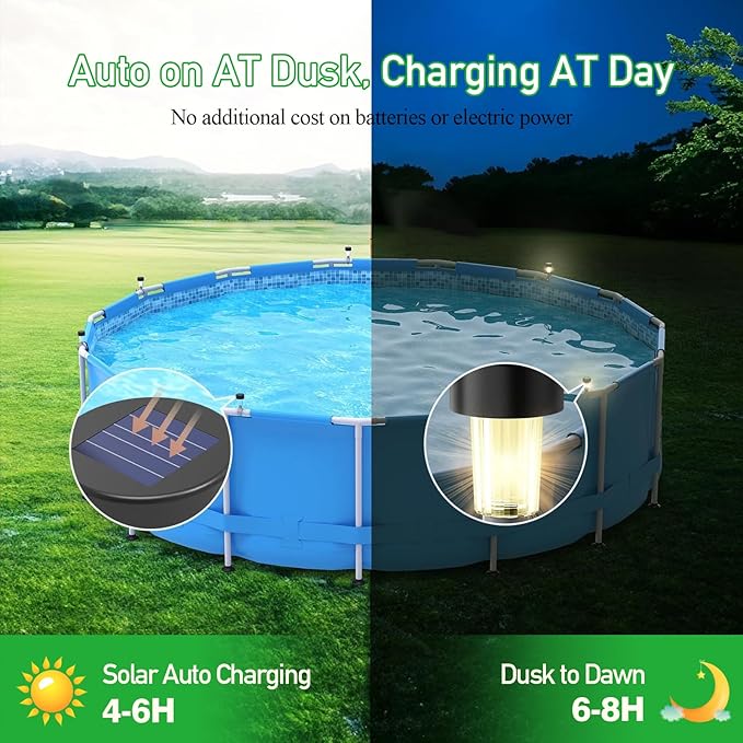 Pool Lights for Above Ground Pools,Solar Pool Light 6 Pack for Framed Above Ground Pools, Outdoor Yard Garden Pool Decoration Night Light，Waterproof Swimming Pool Accessories Lights