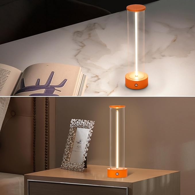 Mini Minimalist Tabe Lamp with Breathing Effect, Cordless LED Desk Lamp Rechargeable Modern Night Lights Portable for Gaming, Home Office, Bedroom, Living Room, Kitchen, Bar, Restaurant (orange)