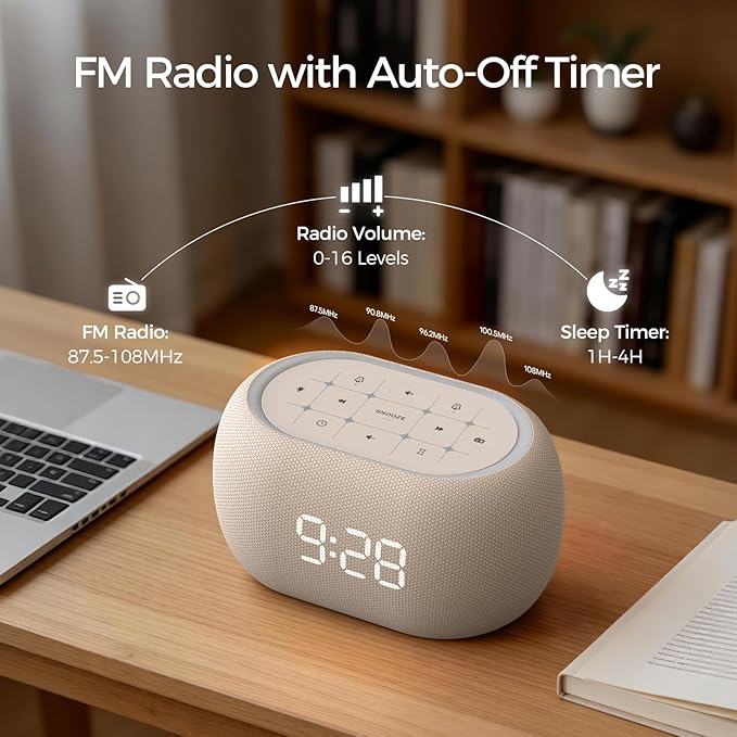 ANJANK Alarm Clock Radio with Dual Alarm for Bedroom, 7-Color Night Light, 0-100% Dimmer, 8 Sounds + Gentle Light Wake UP,16-Level Volume, Small FM Radio with Sleep Timer, Digital Clock for Teens,Kids