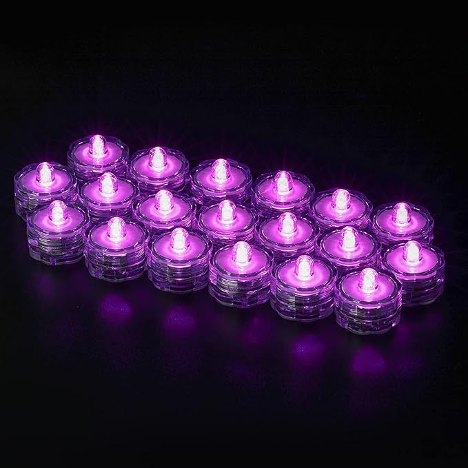 Submersible LED Lights, Waterproof Wedding Underwater LED Tea Lights Candles for Centerpieces/Party/Christmas Set of 24, Purple