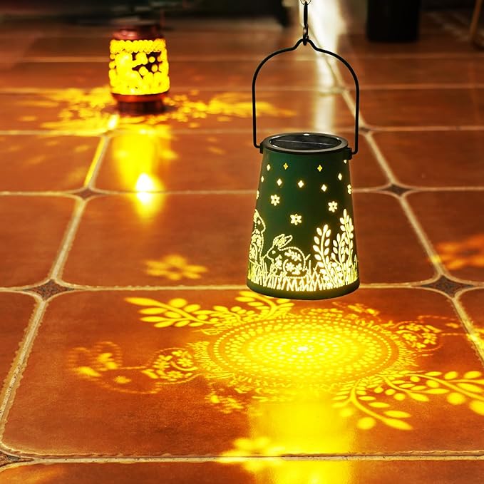 Homemory Solar Lanterns Easter Rabbit Lights Outdoor Waterproof Garden Decor Women Gifts for Birthday, LED Hanging Solar Lights Metal Lantern Decoration Outside for Yard, Patio, Backyard, Porch, Lawn