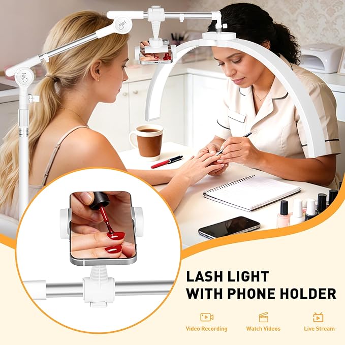 Half Moon Light for Eyelash Tech,27.5” Ultra-Wide 45W Lash Light with 392 LEDs, Adjustable Height Esthetician Light with Phone Holder, Dimmable Tattoo & Nail Tech Lamp, Salon Lighting(White)