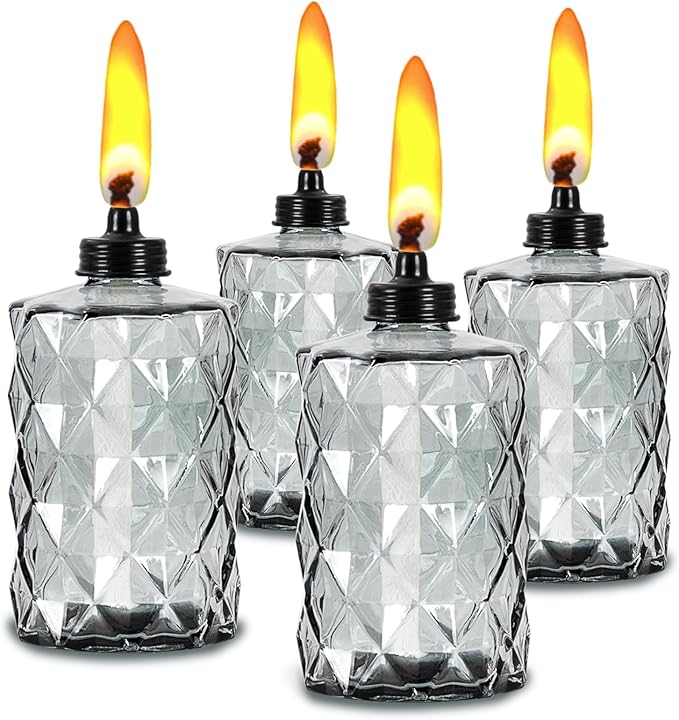 Nonley Glass Table Top Torches, 4 Pack Citronella Torches for Outside, 12oz Flame Light Torch,Refillable, Wick and Cap Included, Landscape Lanterns Torches for Garden Yard Patio Party Décor