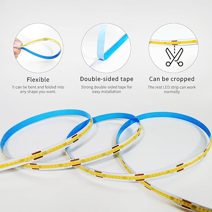 100FT COB LED Strip Lights 3000K Warm White Dimmable DC 24V Flexible LED Tape Light for Bedroom, with Remote and app Control LED Light Strip,for DIY Home Decoration