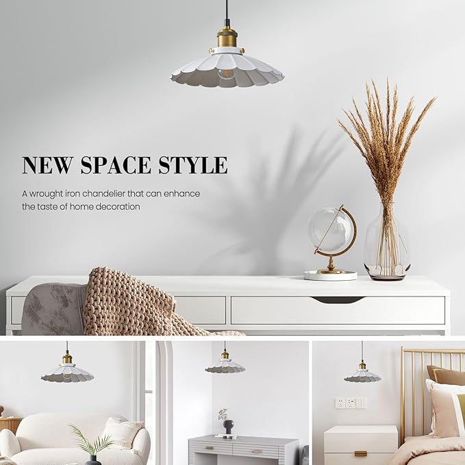 White Pendant Lights, Modern Hanging Lamp with 9.8 Inch Shade for Kitchen Island, Farmhouse Pendant Lights Kitchen Island, Dining Room Pendant Light Fixtures Light Bulb Included