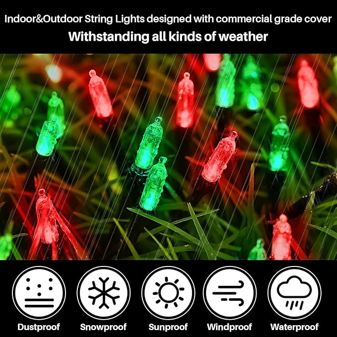 Red Green Christmas Mini Lights, 32.5FT 100 LED String Lights with 16 Light Modes, Fairy Lights Plug in for Outdoor Xmas Trees Garland Wreath Holiday Decorations
