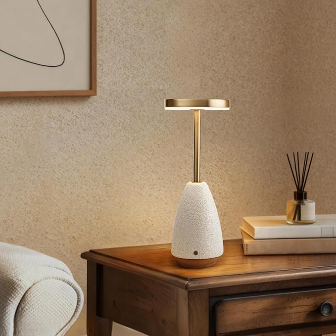 RONDURE 11.0" Ceramic Cordless Table Lamp, Portable Rechargeable Table lamp, Touch Dimmable Warm Ambient Lighting for Living Room, Bedroom, Dining Room, Fast Charging & Long Lasting