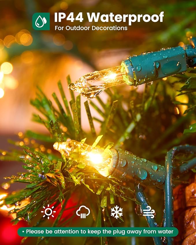 Minetom Clear Christmas String Lights 100 Count 25 Feet Incandescent Bulb Mini Lights for Indoor Xmas Tree Garland Birthday Wedding Party Festival Decoration, Green Wire (Pack of 2)