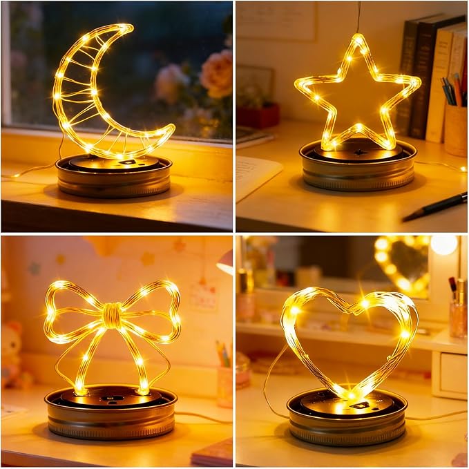 6 Pack Solar Mason Jar Lights for Outside, 30 LED Solar Mason Jar Lids Fairy Lights with 6 Hangers(No Jars) Outdoor Waterproof for DIY Patio Garden Yard Lawn Party Wedding Decoration Warm White