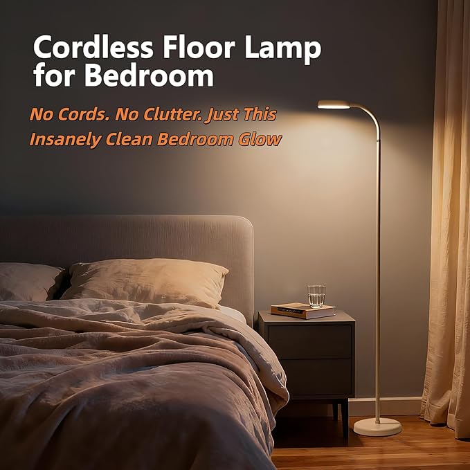 NBPLUS Cordless Portable Floor Lamp, White Touch- Standing Lamp with 3 Color Temperatures, Lightweight & Easy to Carry for Indoor Outdoor Camping Bedroom-White