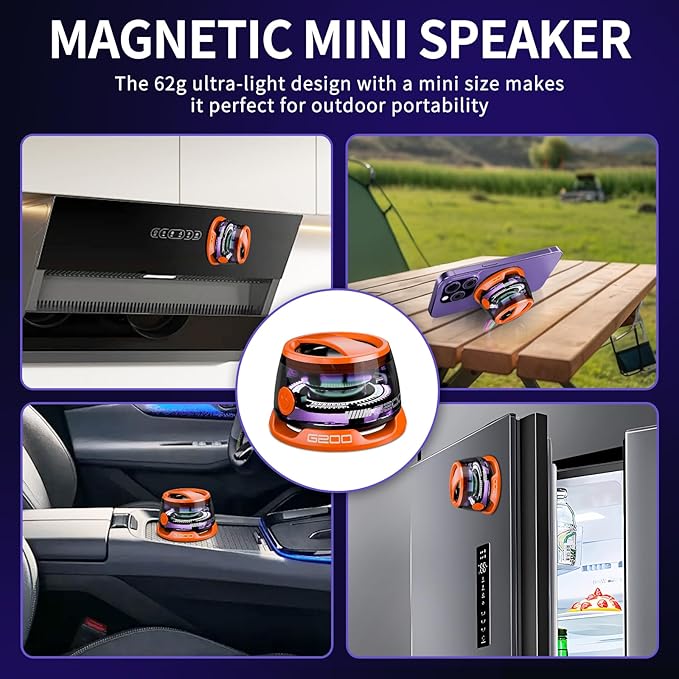 G200 Magnetic Bluetooth Speaker, Multifunctional Portable Mini Speakers with RGB Light, 3D Surround Sound, 7H Playtime, Phone Stand for iPhone Android, Gifts for Teens, Orange