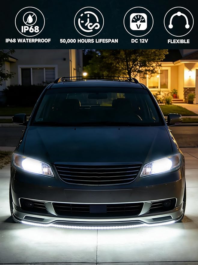 Led Light Strip Exterior Interior 24inch 5050 SMD Led Strip Light IP68 Waterproof Flexible Lights 12V for Car SUV Truck Marine Boat Golf Cart White Pack of 4