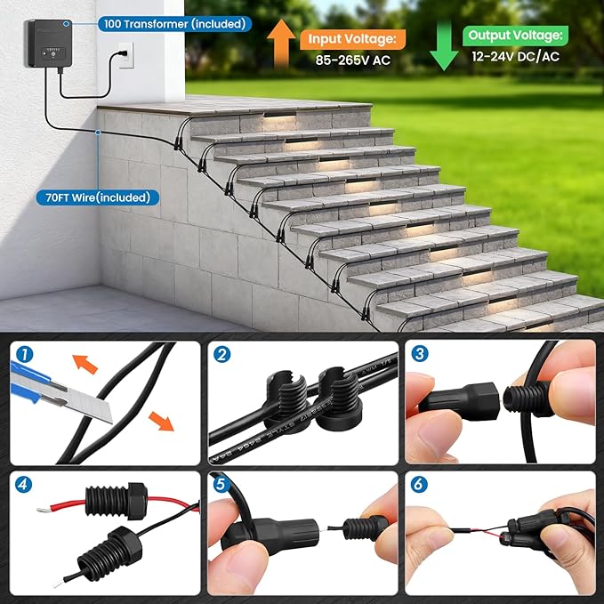 8 Inch Retaining Wall Lights, 5W LED Hardscape Lighting with Sensor Transformer, 12-24V AC/DC 2700K Low Voltage LED Landscape Lighting Kit, IP68 Waterproof Outdoor Step Lights (8 Pack)