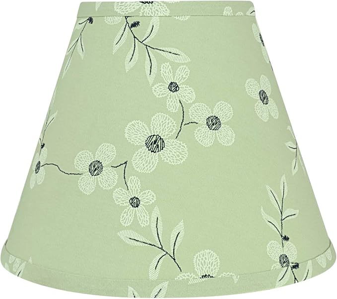 Aspen Creative 59103A Empire Uno Lamp Shade in Tea Green with White Flowers Print Fabric, 5" Top x 10" Bottom x 8" Slant Height, Slip UNO 33mm