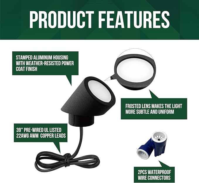 GKOLED 6-Pack Recessed Low Voltage Rotatable LED Deck Lights, Petite Directional Post Lighting, 1W 12V Flush Mount Rail Light, 3000K, IP66 Rated, Die-cast Aluminum Housing, Powder Coated Finish, Black