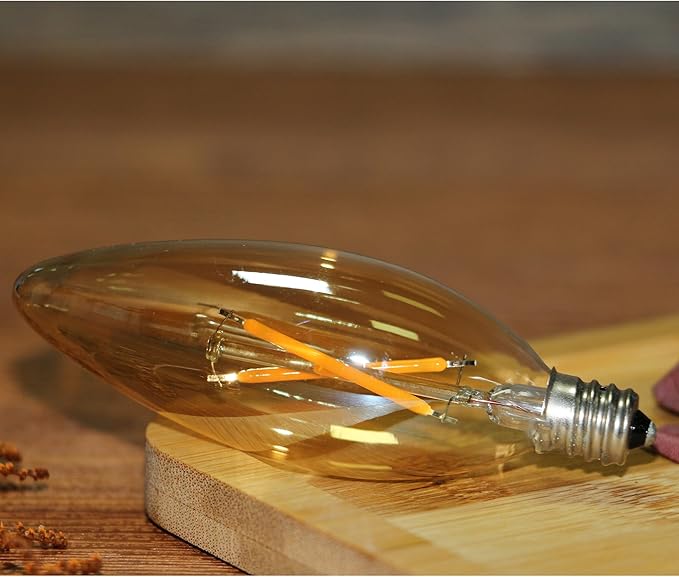 6 Pack C32 B10 B11 E12 Candelabra LED Candle Light, 2W Suitable for 10W-15W-20W Soft Warm Light, Amber Glass Suitable for Chandeliers, Wall sconces Fan Lights.