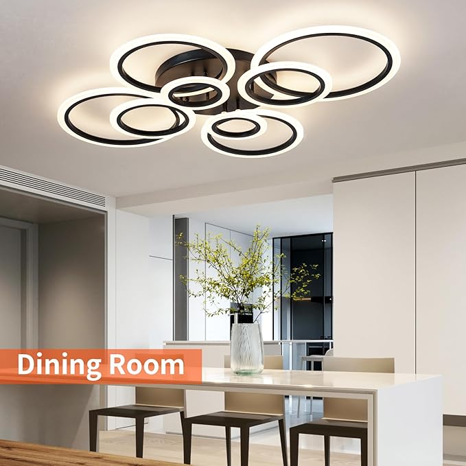 Modern Ceiling Light, 41.3'' Dimmable LED Black Flush Mount Ceiling Lights with Remote Acrylic Round Ceiling Lamp Fixture for Low Ceiling Bedroom Living Room Dining Room, 108W