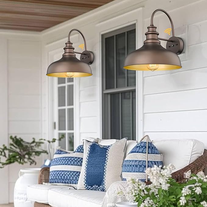 Bestshared Dusk to Dawn Sensor Farmhouse Barn Light, Outdoor Wall Sconce, Outdoor Wall Lantern for Porch,Exterior Light Fixtures Porch Lights(Orb+Gold, 4 Pack)