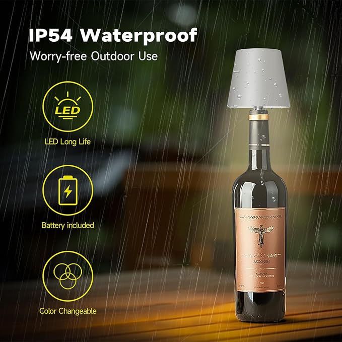 2025 New Wireless Bottle Lamp - LED Bottle Lights for Liquor & Wine Bottles, Cordless Lampshade, Whiskey Bottle Top Light, Bottle Stopper Night Light Kit, Rechargeable 3-Tone Touch-Dimmable