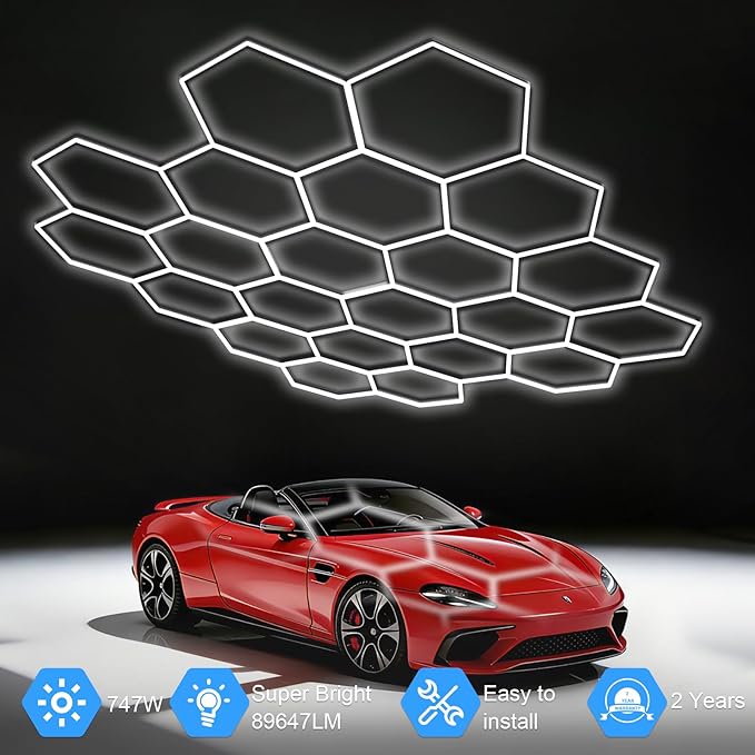 MODERN 22-Grid Hexagon LED Garage Lights, 89640 Lumens 6500K, Octagon Honeycomb Design for Garage, Workshop, Gym & Warehouse (83-Pack, White)