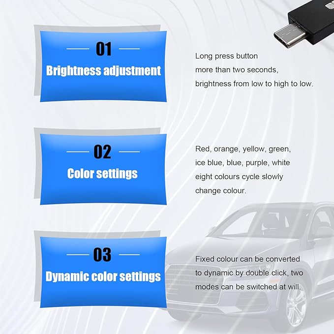 USB Type C LED Ambient Light, 8 Colors RGB Dynamic Gradient Brightness Interior Atmosphere Lamp, Mini Adjustable Car Accessories Replace Lighting Parts for Home Laptop