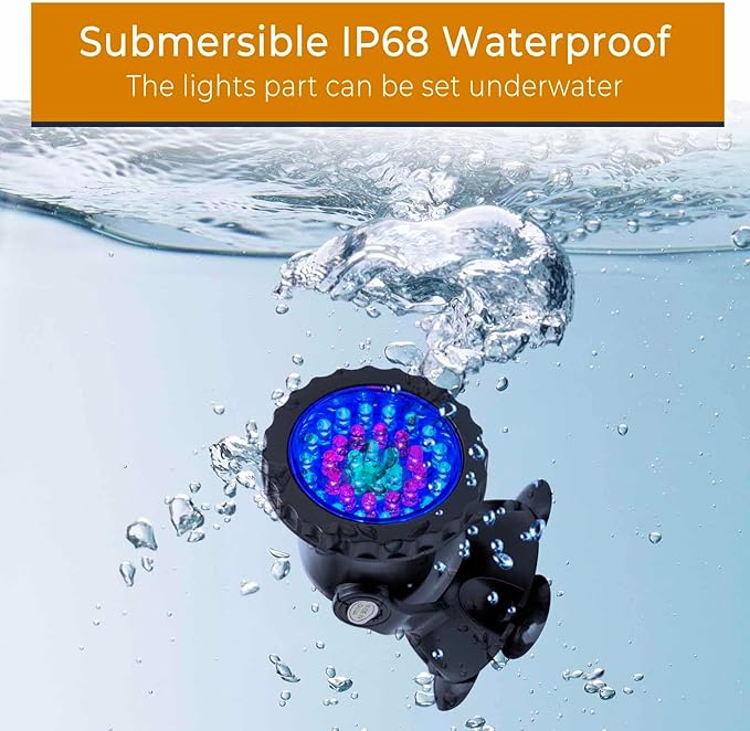 SHOYO Pond Lights, Color Changing Spotlights with Timer, Submersible Fountain Lights Memory Dim Adjustable IP68 Waterproof Underwater RGB for Outdoor Garden Yard Lawn Water Pond Fountain, 4 in Set