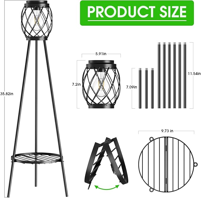 MXwcy 2 Pack Solar Lights Outdoor with LED Edison Bulbs, Vintage Style Solar Floor Lamp with Plant Stands, Weatherproof Garden Lights for Pathway, Patio, Yard, Porch Decor 8-10 Hours Lighting