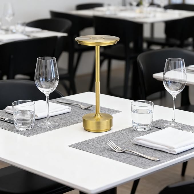 Cordless Table Lamp Rechargeable - 5000mAh Battery Operated LED Table Light with Touch Stepless Dimming & 3 Color Modes - Portable Gold Metal Outdoor Lamp for Patio, Restaurant, Bedroom