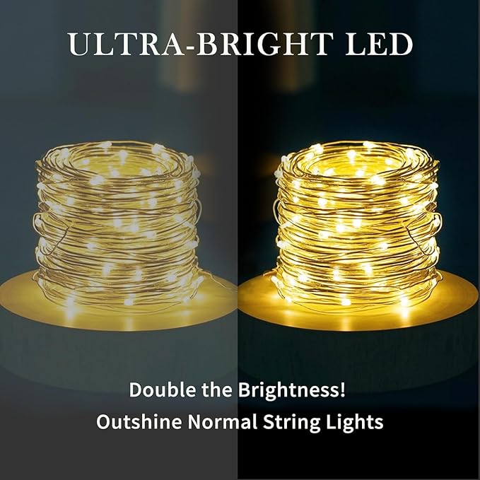 Aogist 2-Pack 16FT Fairy Lights with Spool,Ultra-Bright 50 LEDs Battery Operated Copper Wire String Light for Bedroom Christmas Wedding Centerpiece Parties Decoration,Warm White