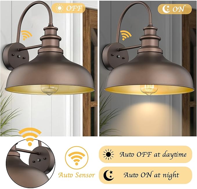 Bestshared Dusk to Dawn Sensor Farmhouse Barn Light, Outdoor Wall Sconce, Outdoor Wall Lantern for Porch,Exterior Light Fixtures Porch Lights(Orb+Gold, 4 Pack)