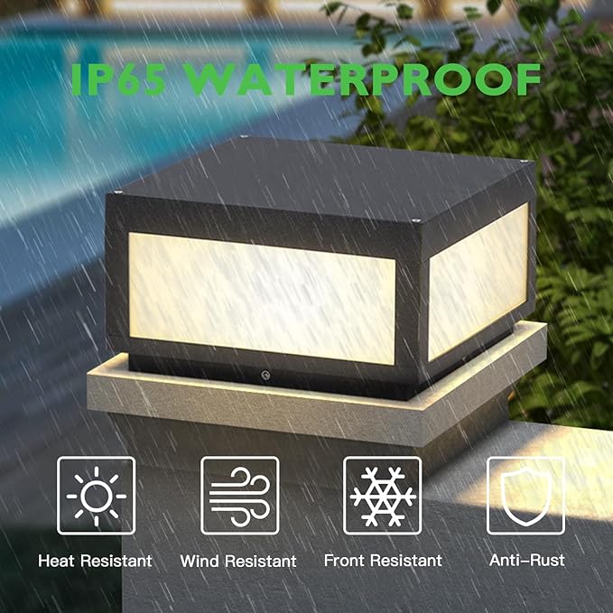Outdoor Modern Post Light,11.8" Square Column Lamp LED Fence Post Caps Lights High Voltage Wired 3000K Luxury LED Lighting Outside with Waterproof E26 Bulb for Patio Deck Garden Decoration