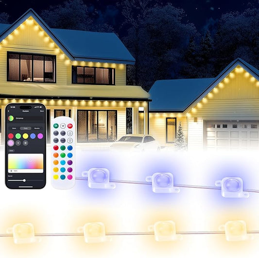 200FT Permanent Outdoor Christmas Lights for House, APP & Remote Control RGB LED Strip, IP67 Waterproof Eave Lights with DIY Colors for Halloween, Garden, Patio Decor