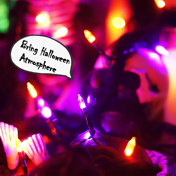 YAOZHOU Battery Powered Halloween String Lights, Orange and Purple Indoor 30LED with Black Gauze Timer, 8 Mode Battery Operated 9.9Ft Creepy Cloth Spooky Decorations, Gothic Party Room Decor (1PACK)