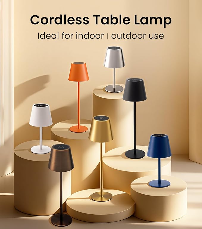 3 Pack Cordless Table Lamp, Portable Battery Operated Lamp with 3 Color Temps and Stepless Dimming, Rechargeable Table Lamp for Dinner, Desk, Cafe, Outdoor (Brushed Gold)