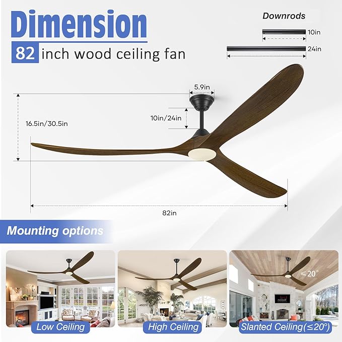 82 Inch Large Outdoor Ceiling Fans with Lights, Smart Ceiling Fan with Remote/APP/Alexa Control, Rustic Farmhouse Damp Rated Ceiling Fan for Patios Porch Garage Shop Commercial, 10746 High CFM