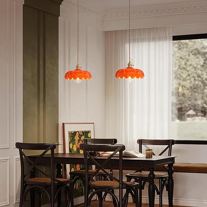 Plug in Pendant Light: Hanging Light Plug in Orange Glass Hanging Lamp, Pendant Lighting for Kitchen Island, Bedroom, Dining Room, Living Room, E26 No Bulb