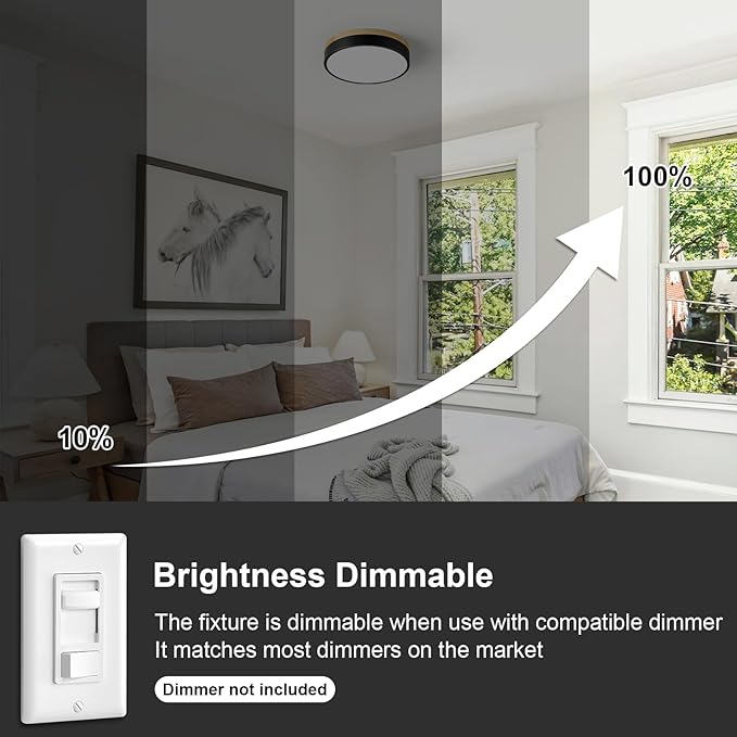 Dimmable Wood LED Ceiling Light Fixture, Black Round Low Profile Flush Mount Ceiling Lighting, Modern 5CCT 2700K-6000K Ceiling Lamp for Laundry Room Hallway Kitchen Bedroom, 11.8in