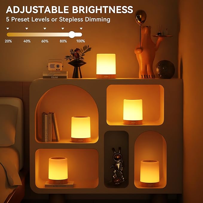 Auxmir Night Light for Kids Baby, Dimmable Touch Lamp for Nursery, 11 RGB Colors 5 Brightness, Portable Rechargeable Bedside Table Lamp for Nightstand, Kids Night Light for Bedroom Living Room, 2 Pack