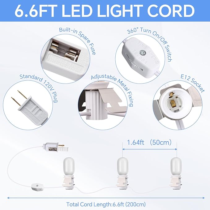 Leelosp 4 Pack Christmas Village Light Cord Set Accessory Cord with 3 LED Bulbs 6.6ft Blow Mold Light with On/Off Switch for Christmas Village Houses Holiday Crafts Decor