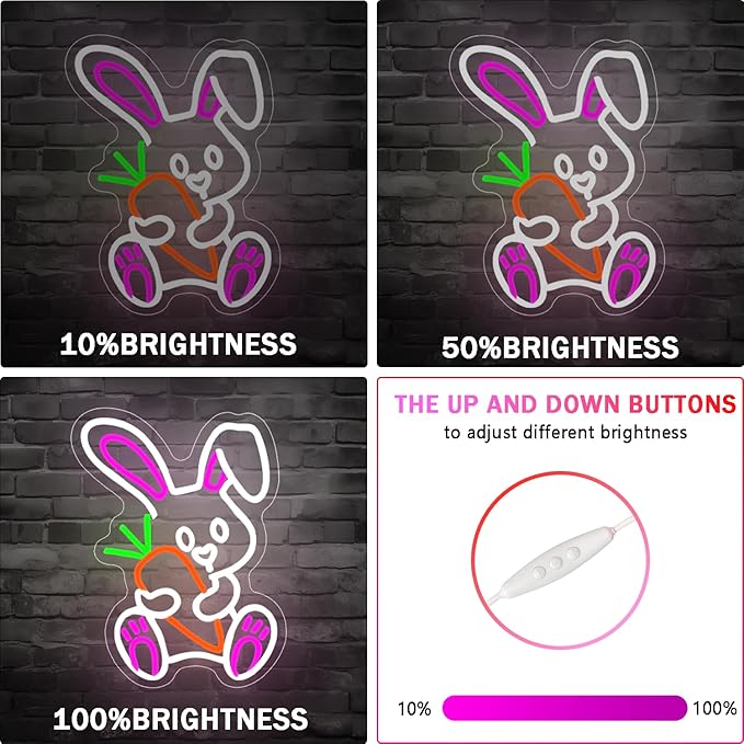 Easter Neon Sign for Wall Decor Bunny Neon Light Carrot Led Sign Carrot Rabbit Neon Neon Light Up Sign for Party Wall Decoration Home Room Children'S Easter Gift