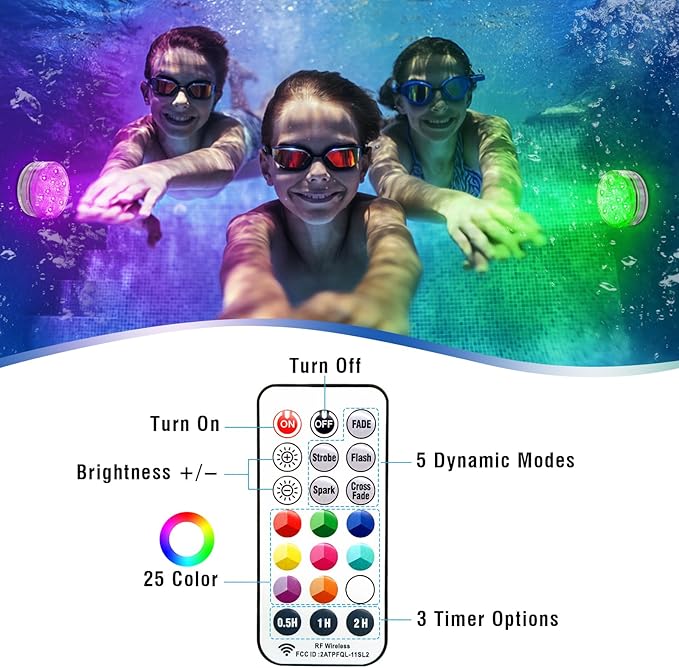 Rechargeable Submersible Pool Lights with Remote, Waterproof Underwater Charging Battery Operated Controlled 25 Color Changing LED with Magnet Floating Lights Pool Pond Decoration (4 Pack)