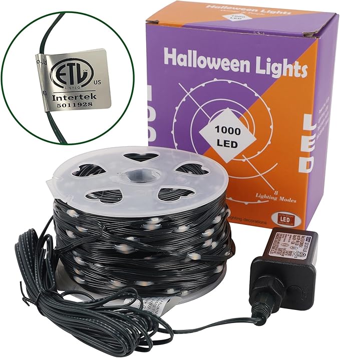 WATERGLIDE Extra Long 328 FT Halloween Lights, 1000 LED Outdoor Fairy String Light, Green PVC Copper Wire Christmas Lights, Plug in 8 Modes & Waterproof for Tree Party Home Yard Decor, Purple