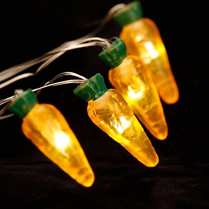 Easter Day Decorations String Lights, Carrot Paschal Theme String Lights, 10 ft 30 LEDs with Dimmable Remote, Timer, 8 Flicker Modes, 3AA Battery USB plug-in for Bedroom, Birthday, Tent Wedding Party