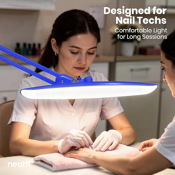 Neatfi XL LED Desk Lamp with Clamp, 2200 Lumens, 24W, 20-Inch Wide Head, Dimmable 4 Brightness Levels, Task Light for Home Office, Crafts, Workbench (Non-CCT, Sapphire Blue)