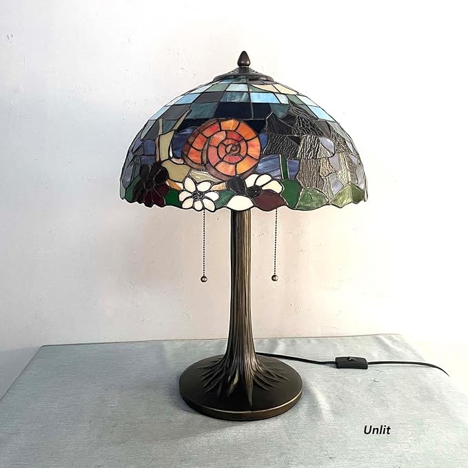Bieye L13007 Land Snail Tiffany Style Stained Glass Table Lamp for Home Decoration (Orange, 16" W x 23" H)